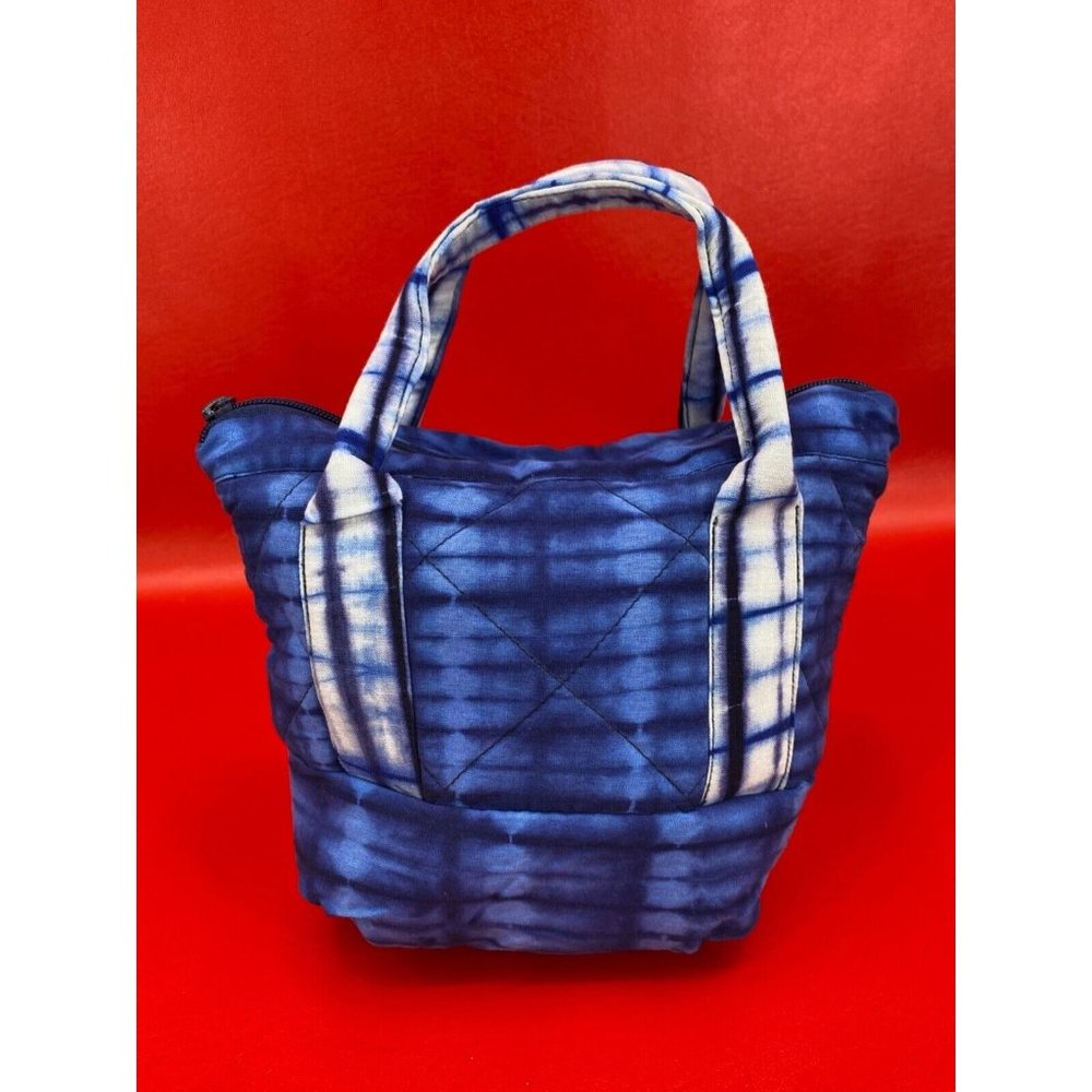 Studio 189 Blue White Handmade In Ghana 100% Cotton Quilted Handbag Purse NWT